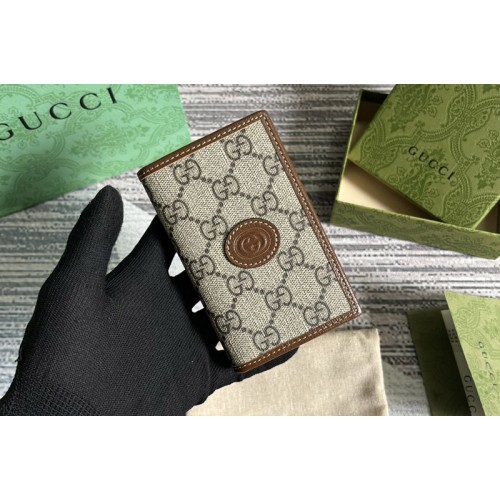 Gucci card case with Interlocking G in Beige and ebony Supreme canvas