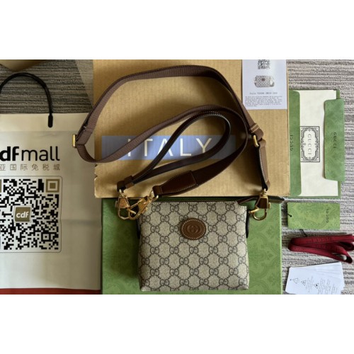 Gucci Messenger bag with Interlocking G in Beige and ebony Supreme canvas