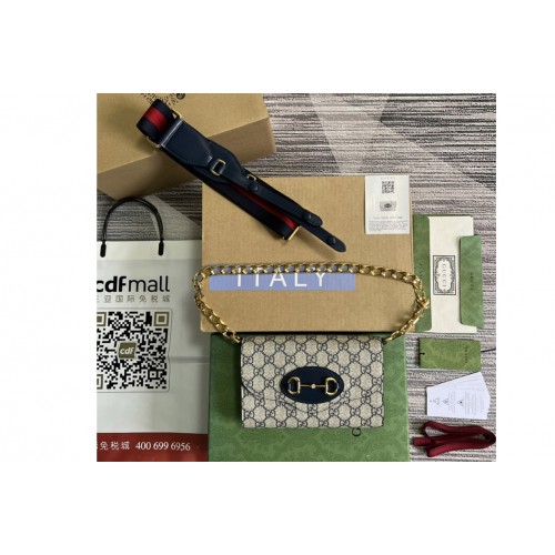 Gucci Horsebit 1955 mini bag in Beige and Blue Supreme canvas