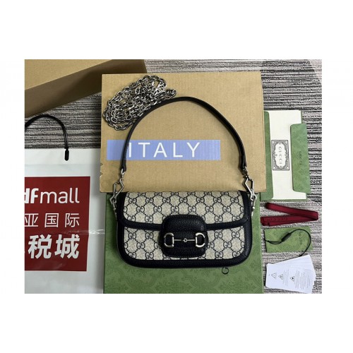 Gucci Horsebit 1955 shoulder bag in Beige and ebony Supreme canvas With Blue Leather