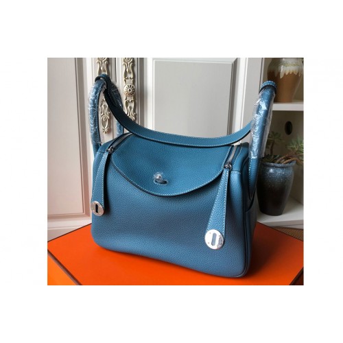 Hermes Lindy 26cm Bag in Original Blue Togo Leather With Silver Buckle