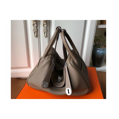 Hermes Lindy 26cm Bag in Original Dark Gray Togo Leather With Silver Buckle