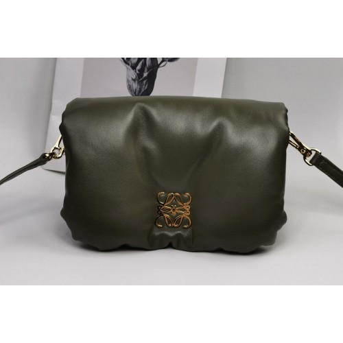Loewe Mini Puffer Goya bag in Dark Khaki Green shiny nappa lambskin