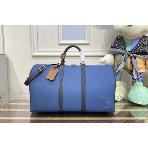 Louis Vuitton M21377 Keepall Bandouliere 50 travel bag in Denim Blue Taurillon leather