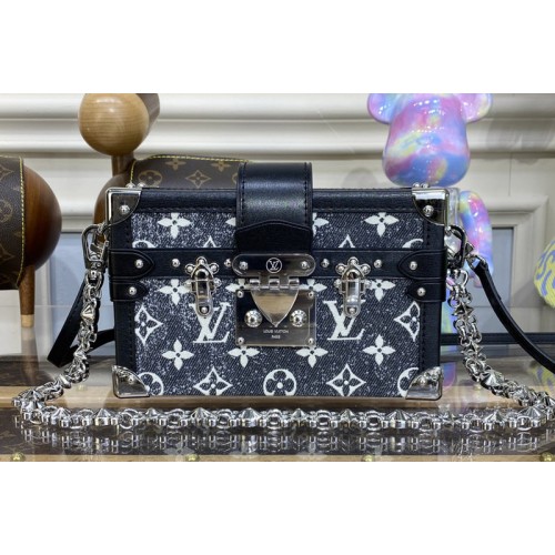 Louis Vuitton M21462 Petite Malle bag in Gray Denim textile jacquard Louis Vuitton M21462 Petite Malle bag in Gray Denim textile jacquard