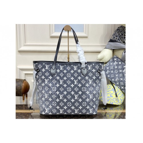 Louis Vuitton M21465 Neverfull MM tote Bag in Gray Denim textile jacquard Louis Vuitton M21465 Neverfull MM tote Bag in Gray Denim textile jacquard