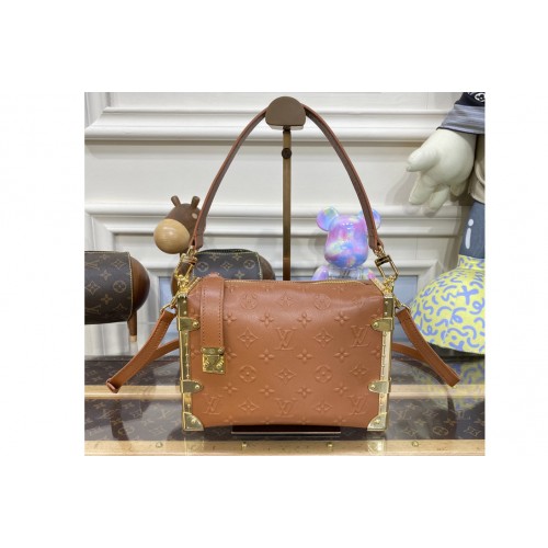 Louis Vuitton M21477 Side Trunk handbag in Brown Calfskin Louis Vuitton M21477 Side Trunk handbag in Brown Calfskin
