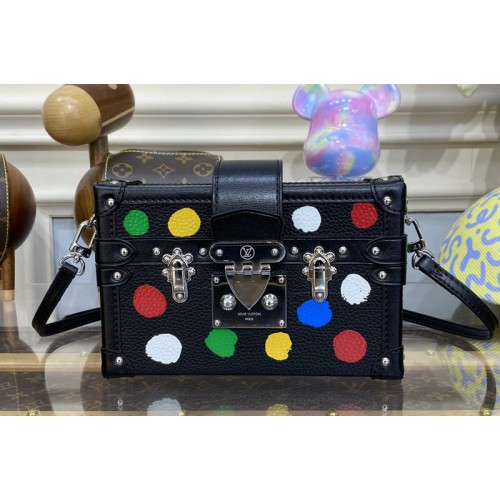 Louis Vuitton M21621 LVxYK Petite Malle Bag in Black Taurillon bull calf leather with 3D Painted Dots print