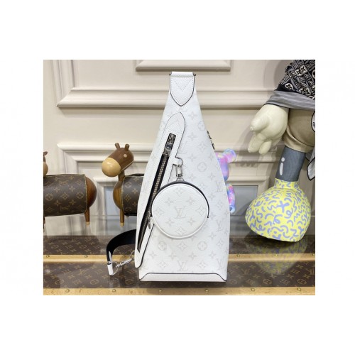 Louis Vuitton M30936 Duo Sling Bag in White Monogram Canvas and Taiga cowhide leather