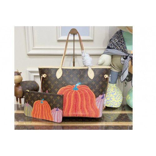 Louis Vuitton M46468 LVxYK Neverfull MM Bag in Monogram coated canvas with Pumpkin print