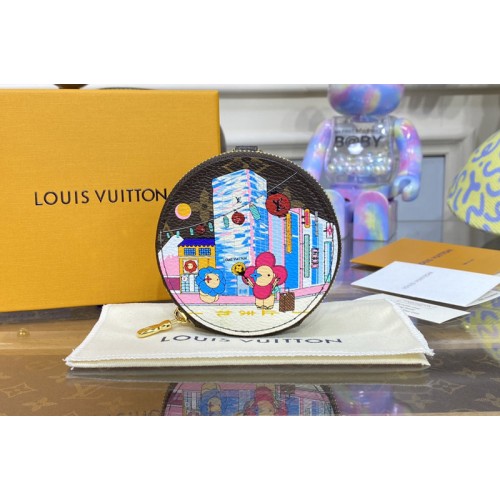 Louis Vuitton M81634 Round Coin Purse wallet in Monogram coated canvas With Blue Louis Vuitton M81634 Round Coin Purse wallet in Monogram coated canvas With Blue