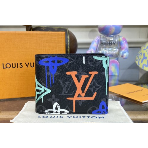 Louis Vuitton M81847 Multiple Wallet in Monogram Eclipse canvas With Orange Louis Vuitton M81847 Multiple Wallet in Monogram Eclipse canvas With Orange