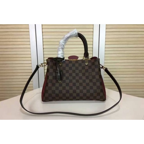 Louis Vuitton N41675 Brittany Bag in Damier Ebene Canvas With Bordeaux Calf Leather