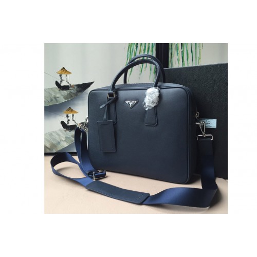 Prada VA0891 Saffiano Leather Work Bag in Blue Saffiano Leather