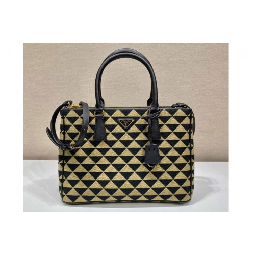 Prada 1BA274 Medium Prada Symbole embroidered fabric bag in Black Beige Prada 1BA274 Medium Prada Symbole embroidered fabric bag in Black Beige