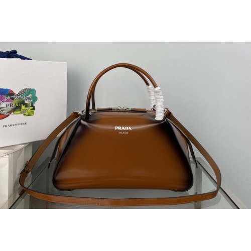 Prada 1BA365 Medium brushed leather Prada Supernova handbag in Brown Leagther