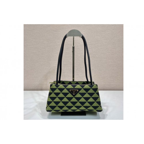 Prada 1BA368 Small embroidered fabric Prada Symbole bag in Black Green