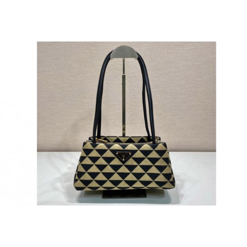 Prada 1BA368 Small embroidered fabric Prada Symbole bag in Black Beige Prada 1BA368 Small embroidered fabric Prada Symbole bag in Black Beige