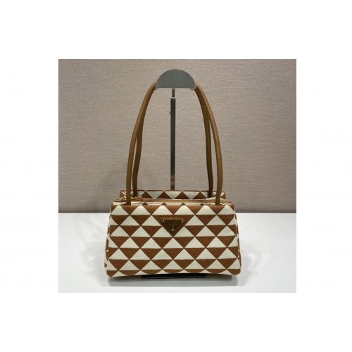 Prada 1BA368 Small embroidered fabric Prada Symbole bag in Brown White Prada 1BA368 Small embroidered fabric Prada Symbole bag in Brown White