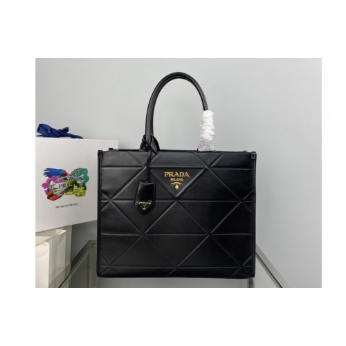 Prada 1BA378 Medium leather Prada Symbole bag with topstitching in Black Leather