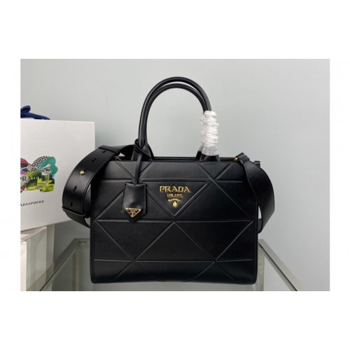 Prada 1BA379 Small leather Prada Symbole bag with topstitching in Black Leather