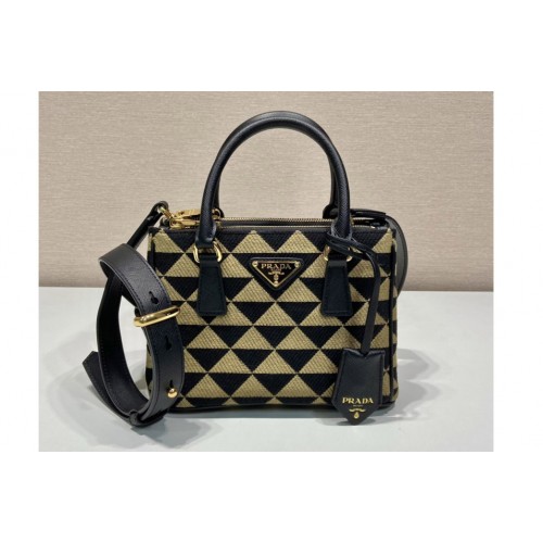 Prada 1BA906 Prada Symbole embroidered fabric mini bag in Black Beige