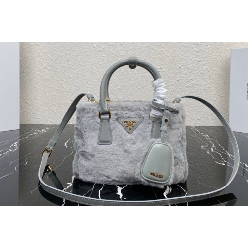 Prada 1BA906 Prada Galleria shearling mini-bag in Grey shearling