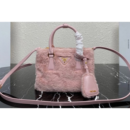 Prada 1BA906 Prada Galleria shearling mini-bag in Pink shearling