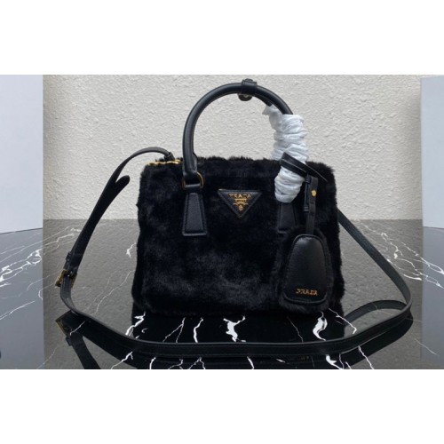 Prada 1BA906 Prada Galleria shearling mini-bag in Black shearling
