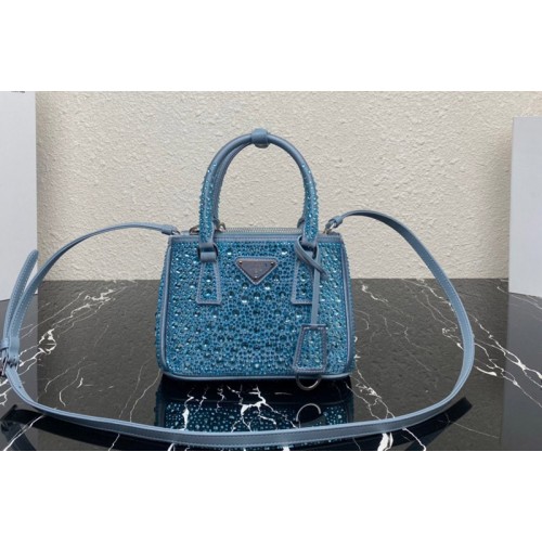 Prada 1BA906 Prada Galleria satin mini-bag with crystals in Blue Prada 1BA906 Prada Galleria satin mini-bag with crystals in Blue