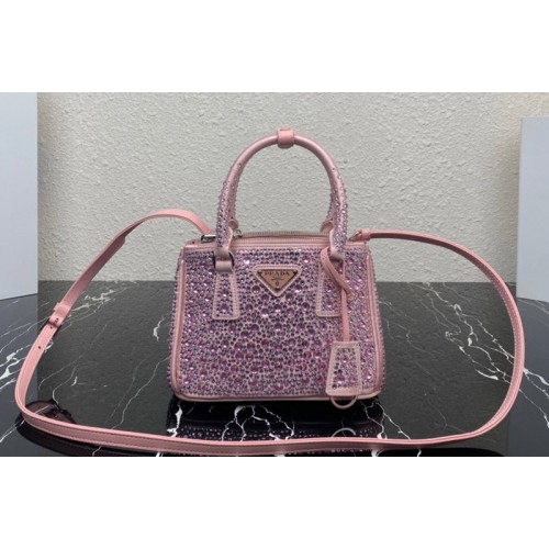 Prada 1BA906 Prada Galleria satin mini-bag with crystals in Pink