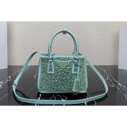 Prada 1BA906 Prada Galleria satin mini-bag with crystals in light Blue