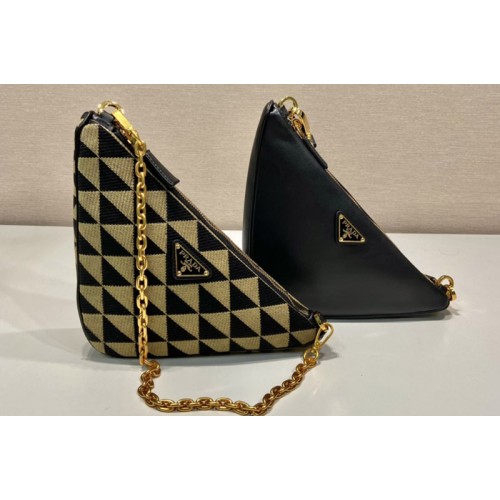 Prada 1BC176 Prada Symbole leather and fabric mini bag in Black Beige Prada 1BC176 Prada Symbole leather and fabric mini bag in Black Beige