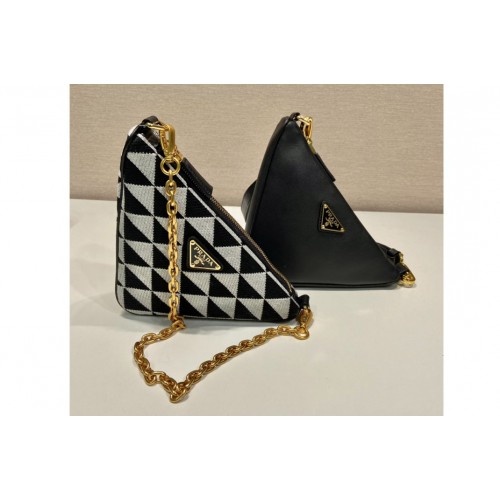 Prada 1BC176 Prada Symbole leather and fabric mini bag in Black White