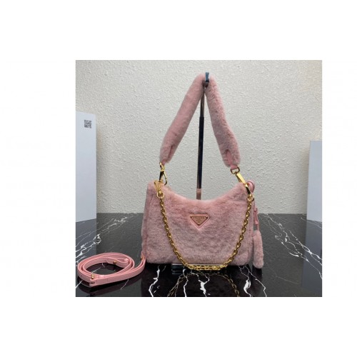 Prada 1BC204 Shearling mini-bag in Pink Shearling