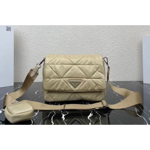 Prada 1BD290 Re-Nylon padded shoulder bag in Beige Nylon