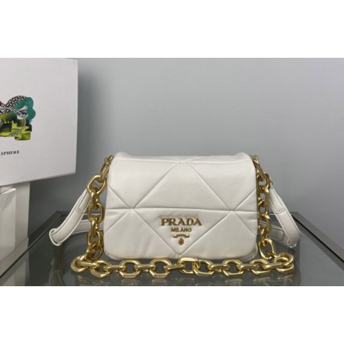 Prada 1BD292 Prada System nappa patchwork shoulder bag in White Leather Prada 1BD292 Prada System nappa patchwork shoulder bag in White Leather