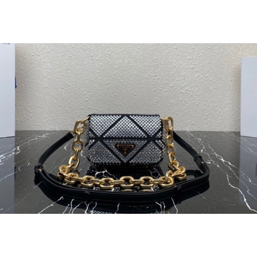 Prada 1BD329 Satin mini-bag with crystals in Silver Prada 1BD329 Satin mini-bag with crystals in Silver