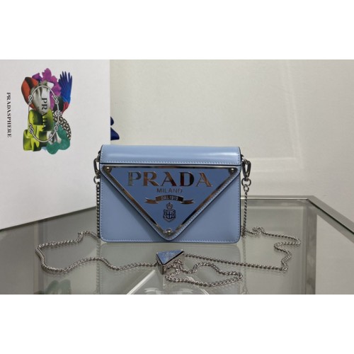 Prada 1BH189 Brushed leather shoulder bag in Blue Leather Prada 1BH189 Brushed leather shoulder bag in Blue Leather