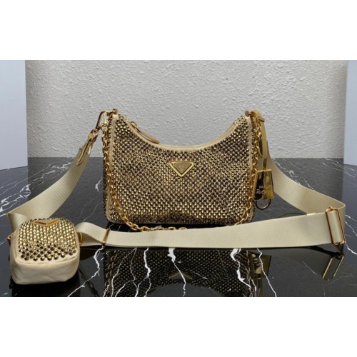 Prada 1BH204 Prada Re-Edition 2005 satin bag with crystals in platinum Prada 1BH204 Prada Re-Edition 2005 satin bag with crystals in platinum