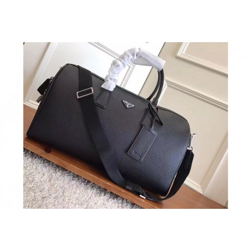 Prada 2VC072 Travel Duffle Weekend Shoulder Bag in Black Saffiano Leather