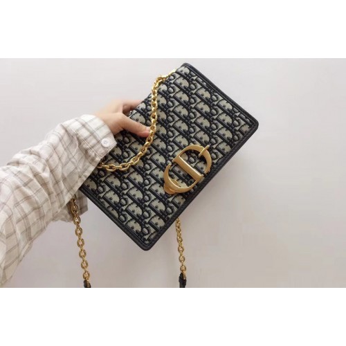 DIOR OBLIQUE FLAP CHAIN BAG in blue Dior Oblique jacquard canvas