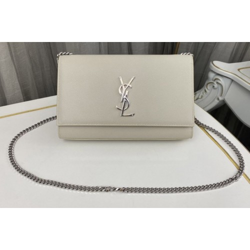 YSL KATE MEDIUM bag IN White GRAIN DE POUDRE EMBOSSED LEATHER With Silver