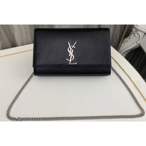 YSL KATE MEDIUM bag IN Black GRAIN DE POUDRE EMBOSSED LEATHER With Silver