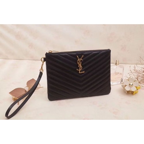 YSL Monogram A5 Pouch In Matelasse Leather Black YSL Monogram A5 Pouch In Matelasse Leather Black