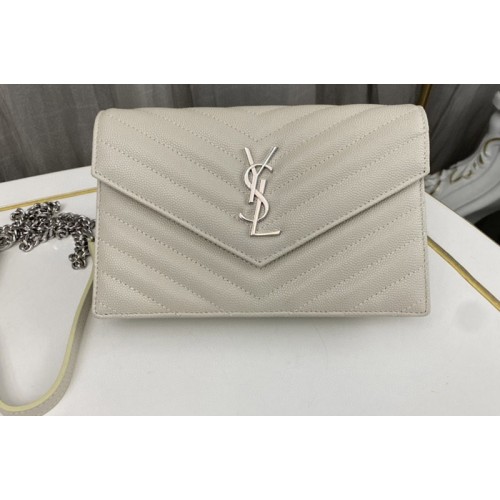 YSL Envelope Chain Wallet IN Milk White LAMBSKIN With Silver