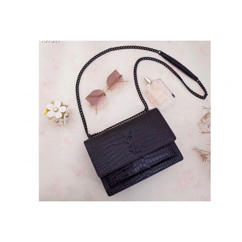 YSL Medium Sunset Monogram Bag Black Crocodile YSL Medium Sunset Monogram Bag Black Crocodile