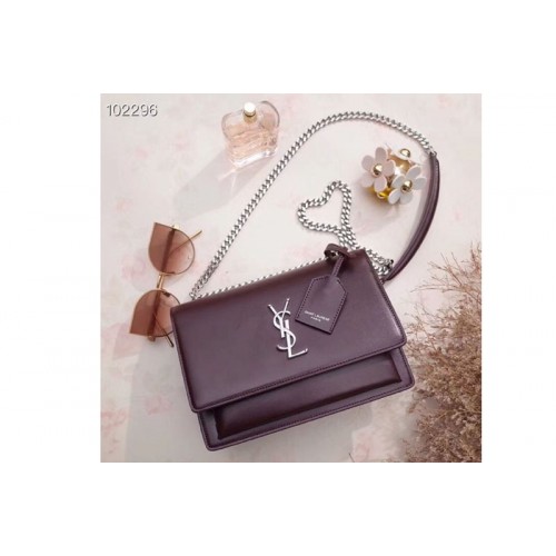 YSL Medium Sunset Monogram Bag Wine