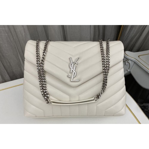 YSL Medium Loulou Chain Bag in White Leather With Silver YSL Medium Loulou Chain Bag in White Leather With Silver