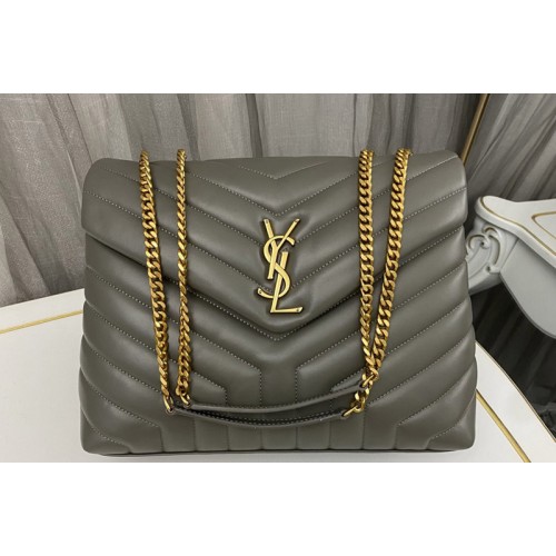 YSL Medium Loulou Chain Bag in Gray Leather With Gold YSL Medium Loulou Chain Bag in Gray Leather With Gold